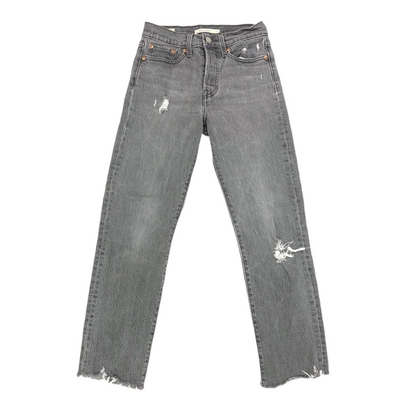 Levi's Denim - Levi's Wedgie Straight Jean Women Size 24 24X25.5 Gray Mid Rise Distress Raw Hem